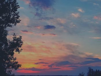 Low angle view of silhouette trees against dramatic sky