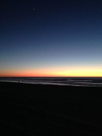 Scenic view of sea against clear sky at sunset