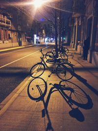Bicycle parked at night