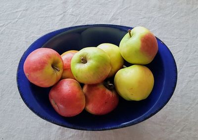 High angle view of apples in bowl