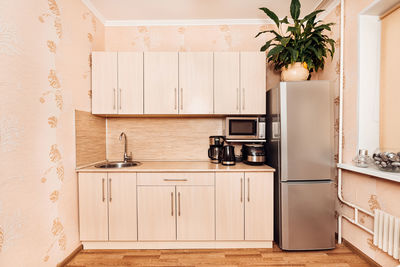 Beautiful beige modern kitchen with appliances