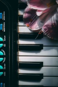 High angle view of piano keys