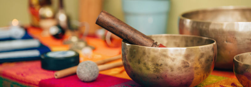 Close-up of mortar and pestle