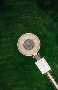 High angle view of golf ball on field