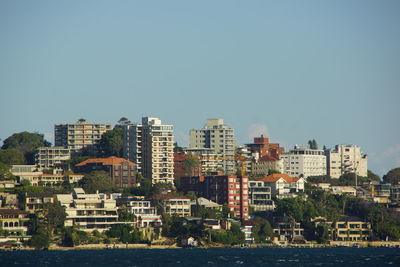 Cityscape against clear sky