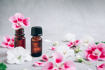 Close-up of pink flowers on table