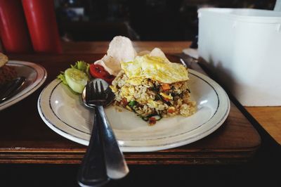 Close-up of breakfast served on table