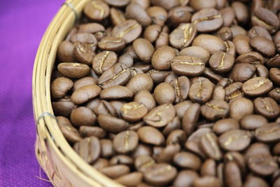 Close-up of coffee beans in basket