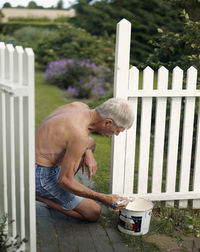 Man painting fence
