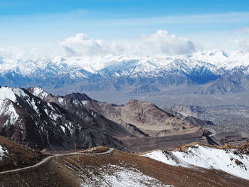 Scenic view of snowcapped mountains against sky