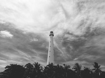 Low angle view of tower against cloudy sky