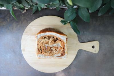 High angle view of breakfast served on table