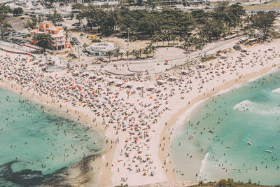 High angle view of crowd on beach