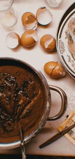 High angle view of food on table