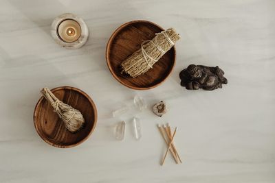 High angle view of food on table