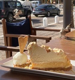 Close-up of ice cream in plate on table