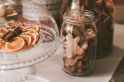 Close-up of ice cream in glass on table