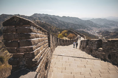 High angle view of staircase against mountain