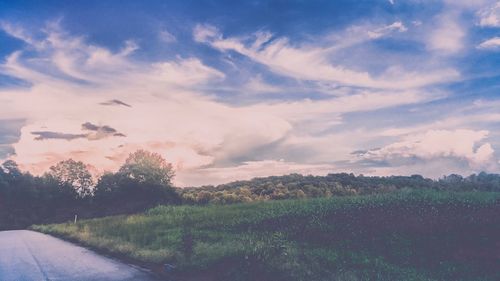 Scenic view of landscape against sky during sunset