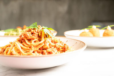 Close-up of food in plate on table