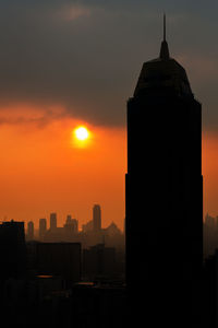 Silhouette of city at sunset