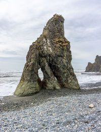 A detail shot of a rock monolith at ruby beach in washington state.