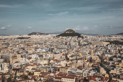 High angle view of townscape against sky