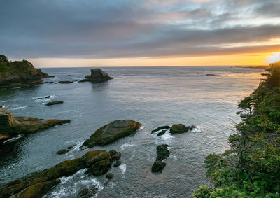 Scenic view of sea against sky during sunset