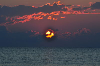 View of hot air balloon at sunset