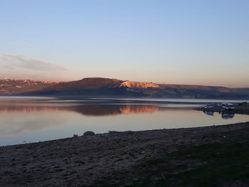 Scenic view of lake against clear sky