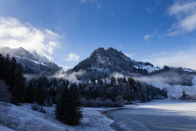 Scenic view of snowcapped mountains against sky