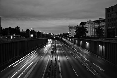 Light trails on road at night