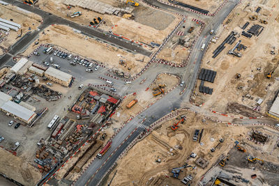 High angle view of vehicles on road in city