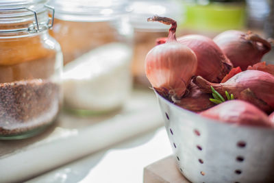 Close-up of spices and onions