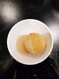 High angle view of ice cream in plate on table