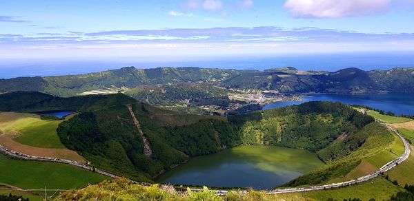 Aerial view of lake against sky