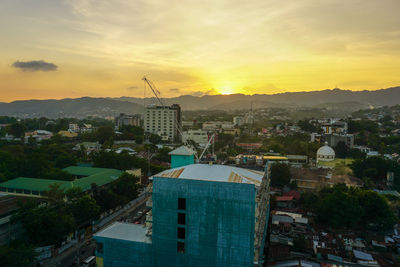 High angle view of buildings in city