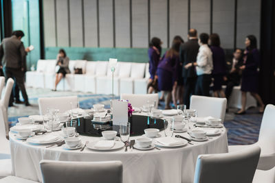 Place setting on table at restaurant