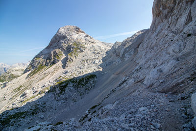 Scenic view of rocky mountains against clear sky