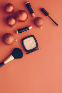 High angle view of beauty products on table