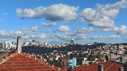 High angle view of townscape against sky