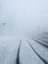 Snow covered railroad tracks during winter