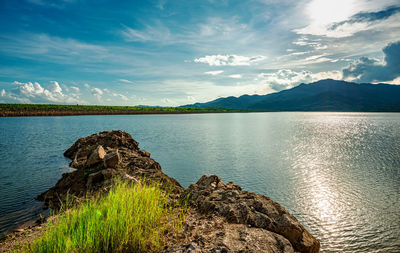 Scenic view of lake against sky