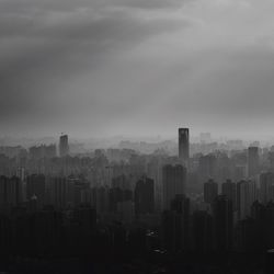 High angle shot of cityscape against clear sky