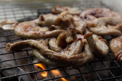 Close-up of meat on barbecue grill