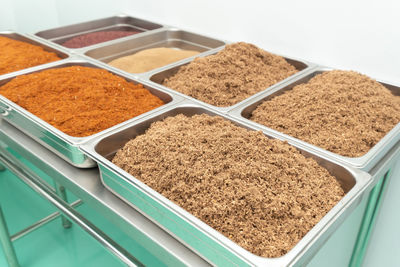 High angle view of spices for sale