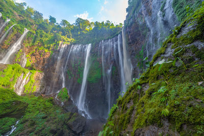 Low angle view of waterfall