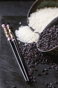 Close-up of food spilling from bowl