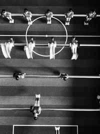 High angle view of people hanging on metal