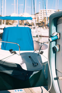 Boats moored in sea